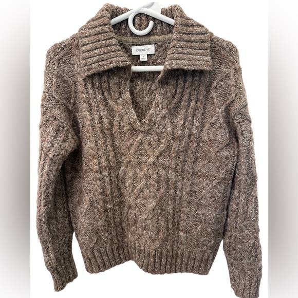 Evereve Heather Brown Shell Cable Knit Collar Sweater S - Picture 1 of 4